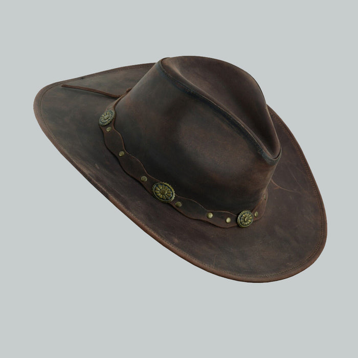 Leather deadwood Cowboy hat Genuine leather Hat Wide Brim western Hat for Men 