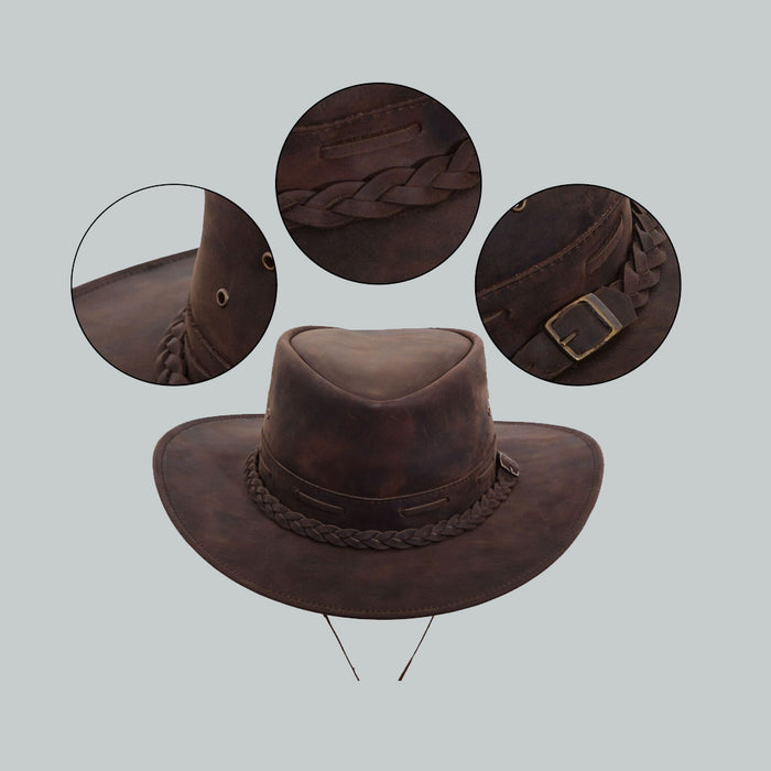Leather Cowboy Hat Rustic Brown