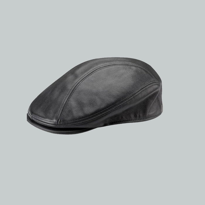 Men's Newsboy Flat Cap Leather Gatsby Ivy Golf Cabbie Hat Black