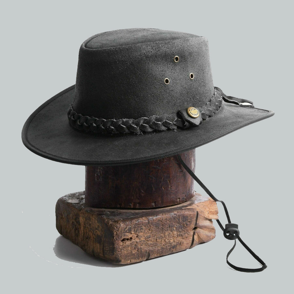 Black Safari Outback Traveler Leather Hat