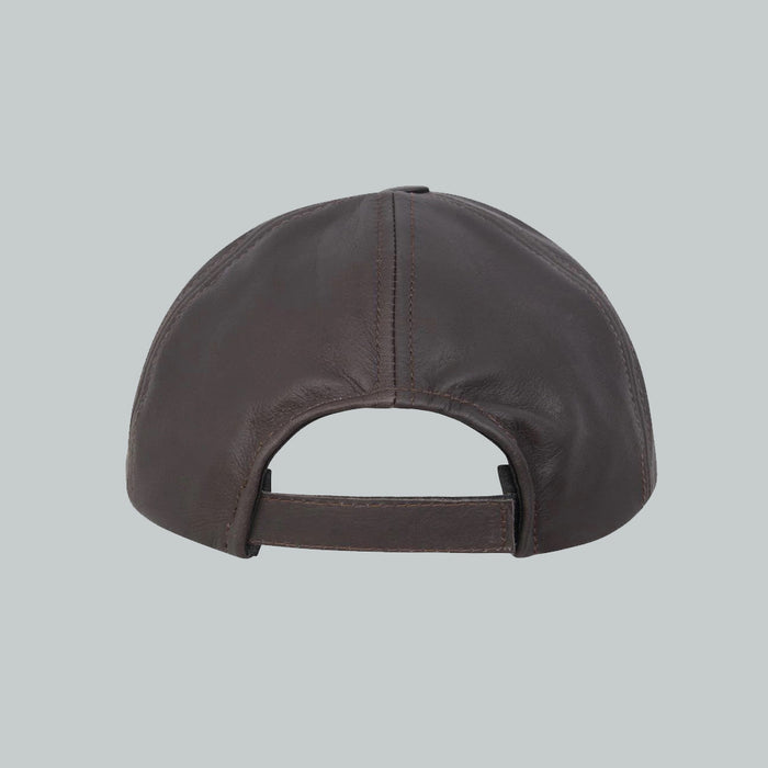Unisex Casual Plain Cap Brown Real Leather Hat