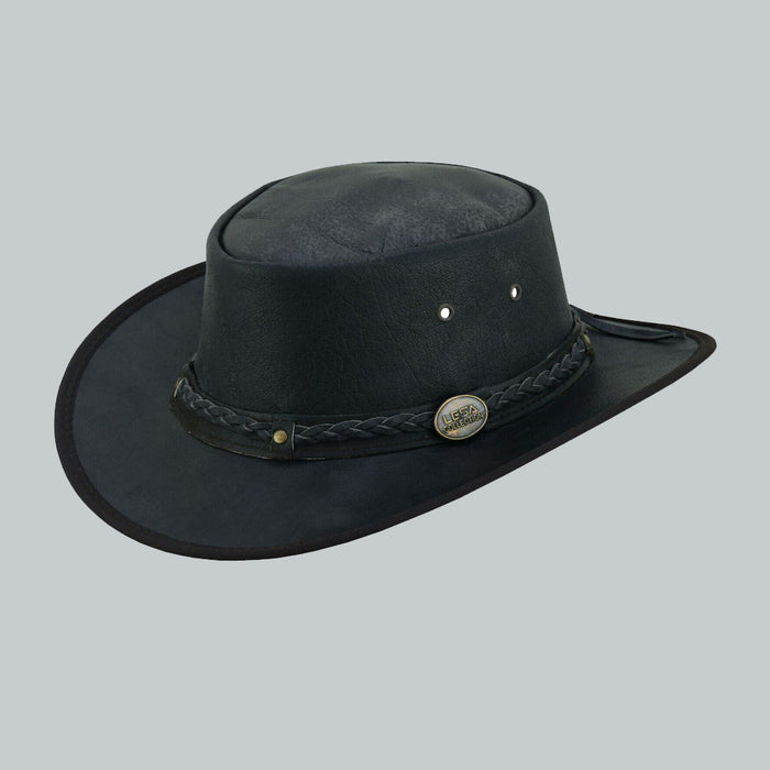 Trekker Leather Crushable Outback Hat Black