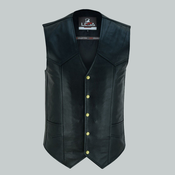 Motorcycle Plain Classic Traditional snap Button Leather Vest