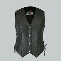 Motorbike Classic Plain Side Laced Leather Vest waistcoat