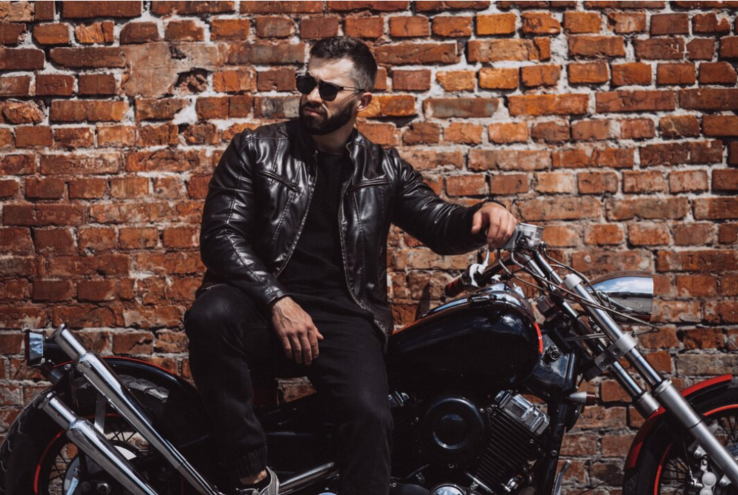bike rider with leather jacket