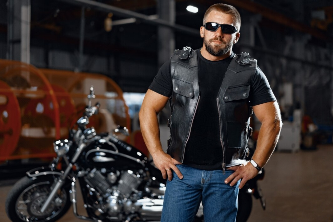 biker wearing black rider vest