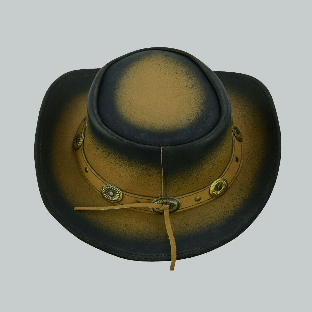 brown old faithful leather hat