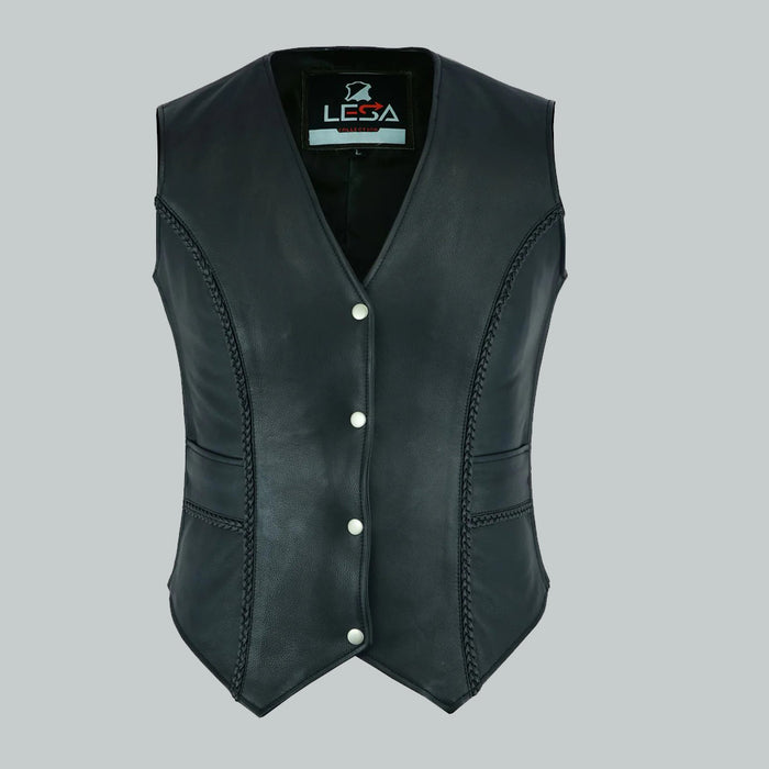 Leather Braided Black Waistcoat Gillette Vest