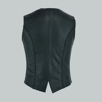ladies Genuine Real Leather Braided Black Waistcoat Gillette Vest