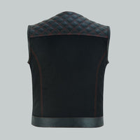 Red Stitched Black leather puffer vest