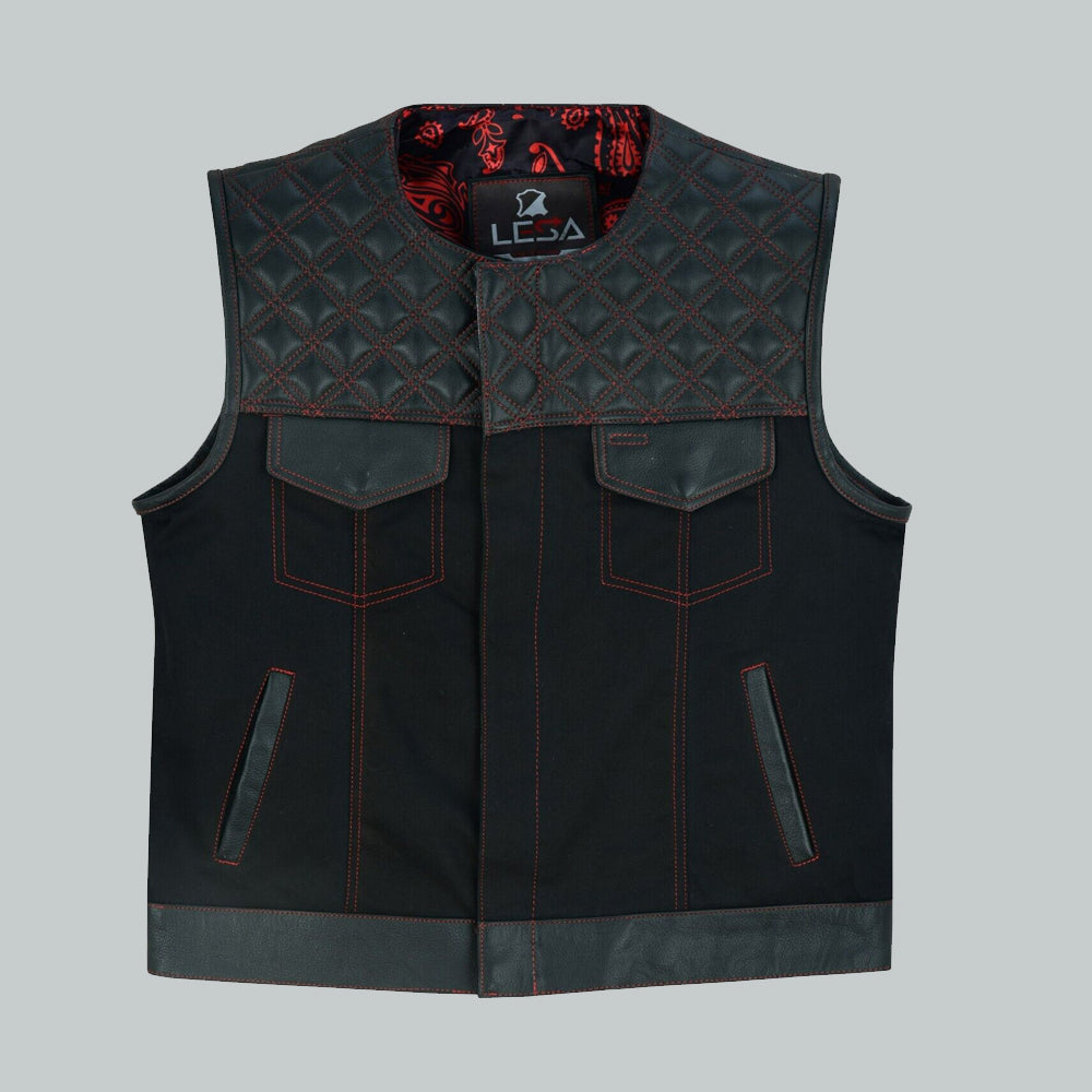 black and red cowboy leather vest