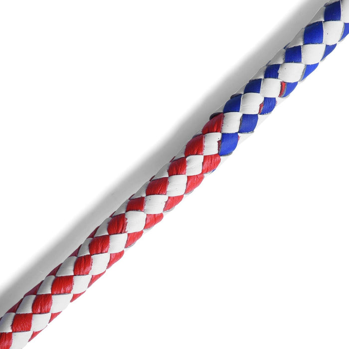 red and blue leather biker whip