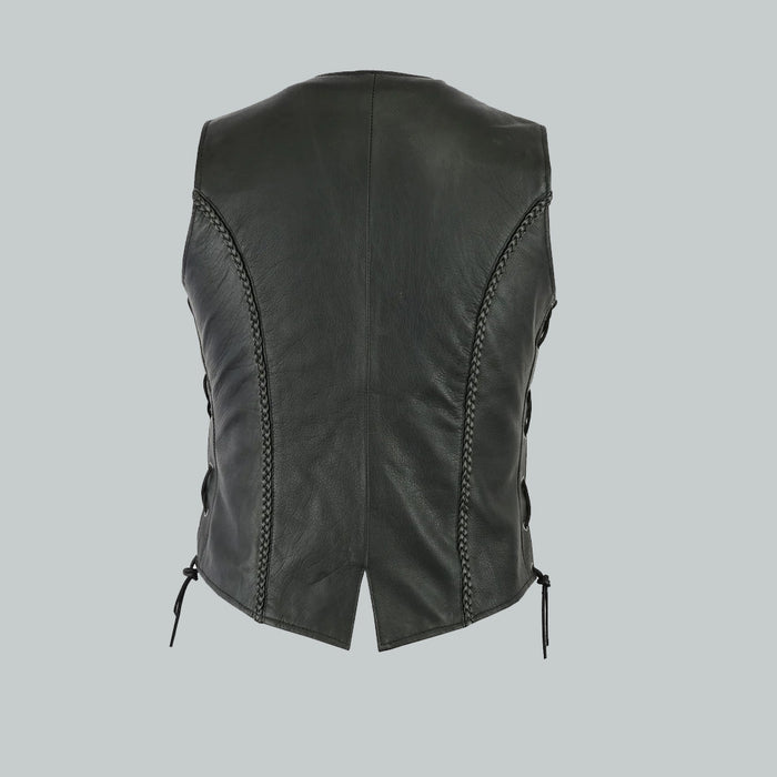 Leather Laced Up Biker Gillette Vest for women